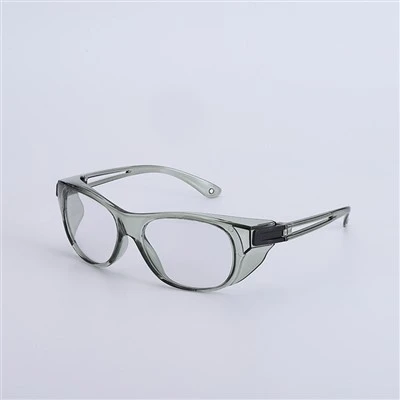 Schutzbrille mit durchscheinendem grauem Rahmen und integriertem Seitenschutz, Kordelloch