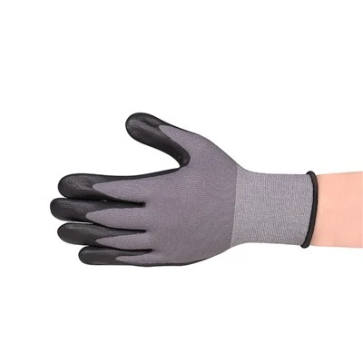 Flexible 15-Gauge-Mikroschaum-Nitril-Handschuhe mit gepunktetem Griff, grau-schwarz